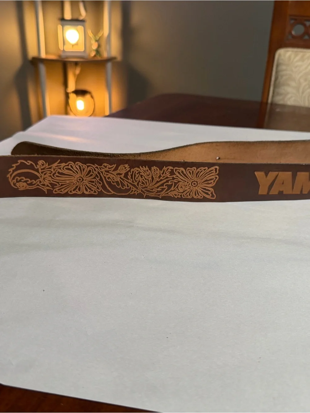 Yamaha Two-Tone Brown Leather Belt with Embossed Logo